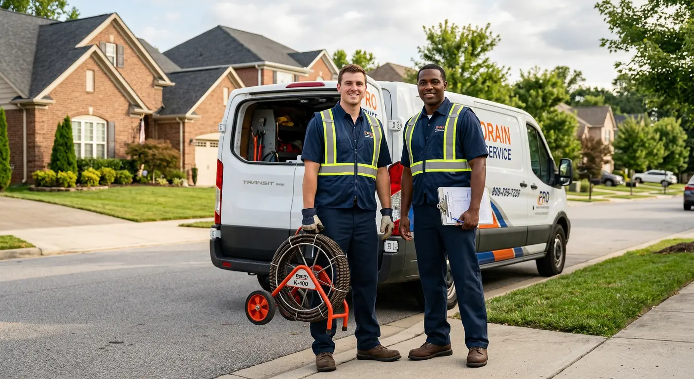 Sewer and drain service team with equipment ready for work in Dingman
