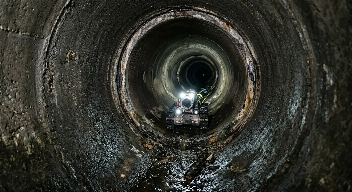 Robotic sewer camera inspecting pipe interior for Sewer Line Repair in Dingman